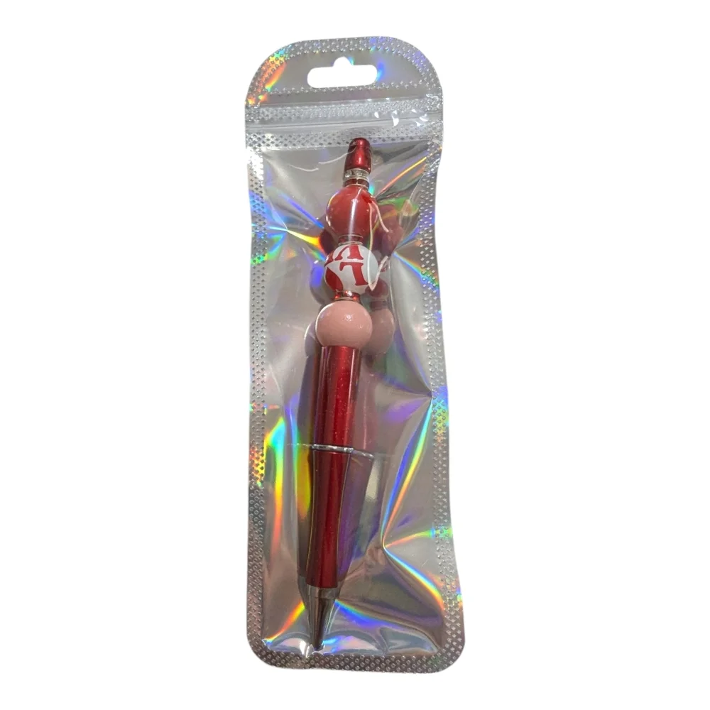 Hand crafted Beaded Pen red white shiny love rhinestones Handmade NEW H-005